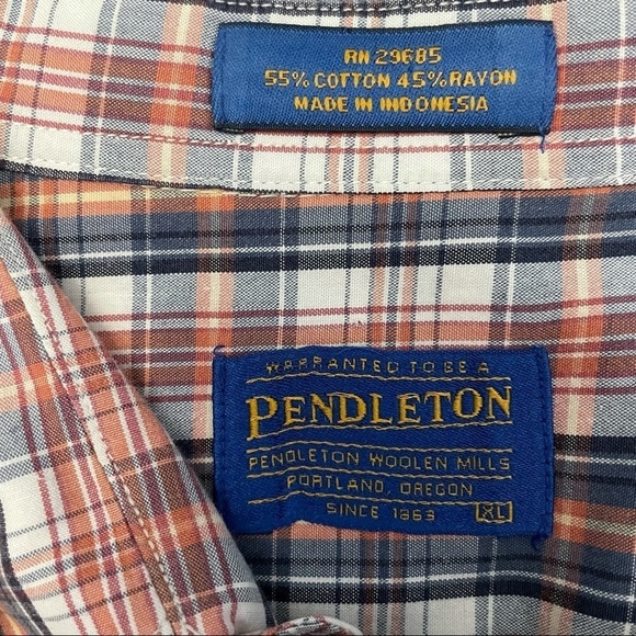 Pendleton Orange Blue Plaid Casual Button Shirt - Picture 11 of 11